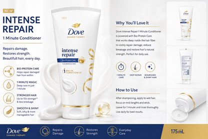 Dove Intense Repair Conditioner – Bio-Protein Care for Damaged Hair | 175 mL