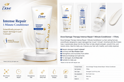 Dove Intense Repair Conditioner – Bio-Protein Care for Damaged Hair | 175 mL