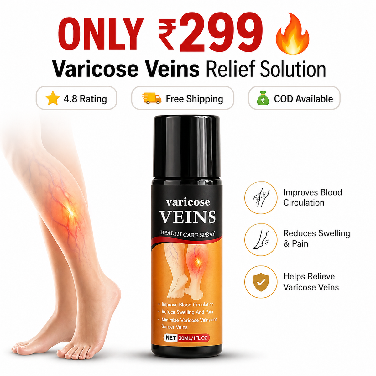 Turmeric Varicose Relief Herbal Spray (BUY 1 get 1 Free)🌿